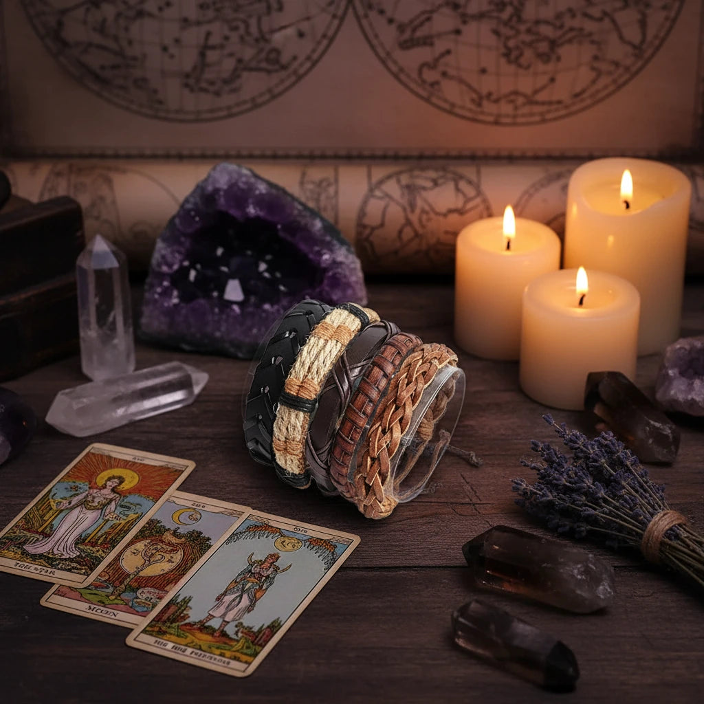 Bracelets en cuir tressé & perles de bois