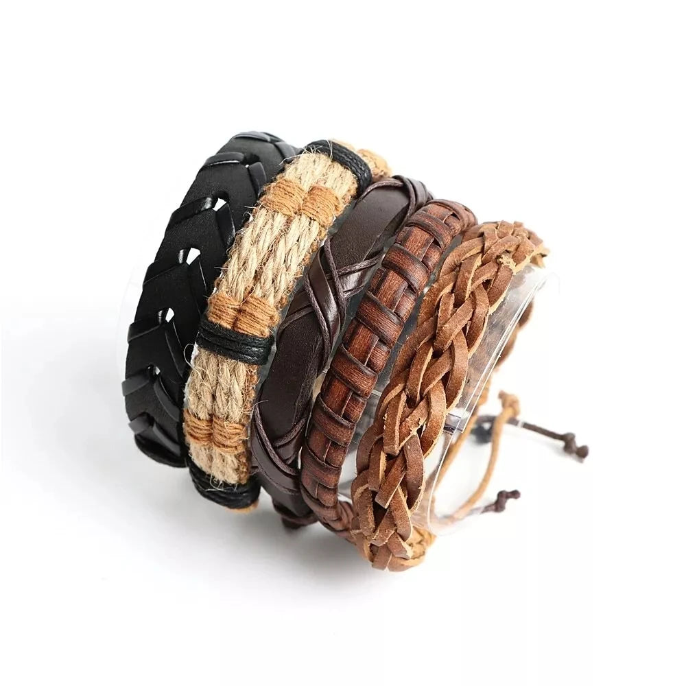 Bracelets en cuir tressé & perles de bois