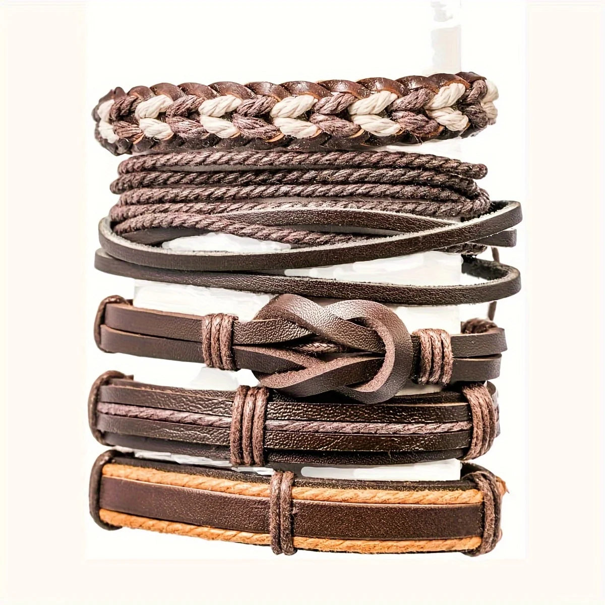 Bracelets en cuir tressé & perles de bois