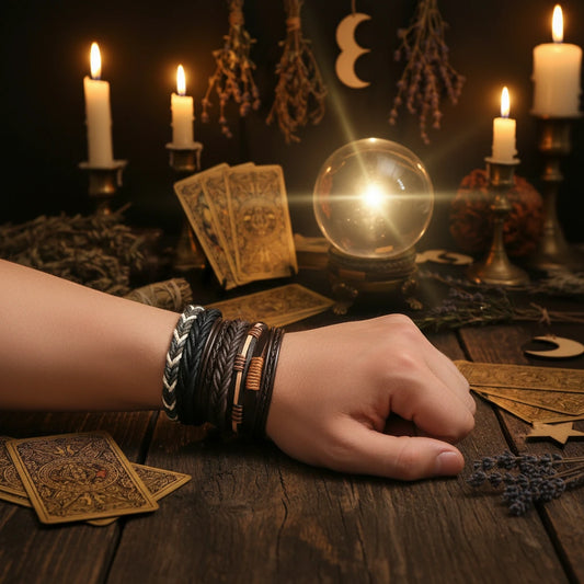 Bracelets en cuir tressé & perles de bois